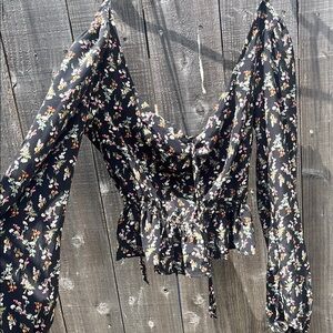 Kingston Black and White Peplum Blouse with Tie Front